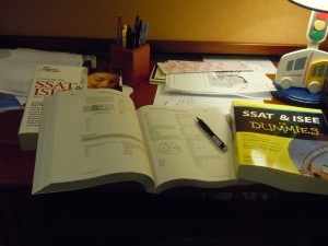 Some SSAT/ISEE study books.